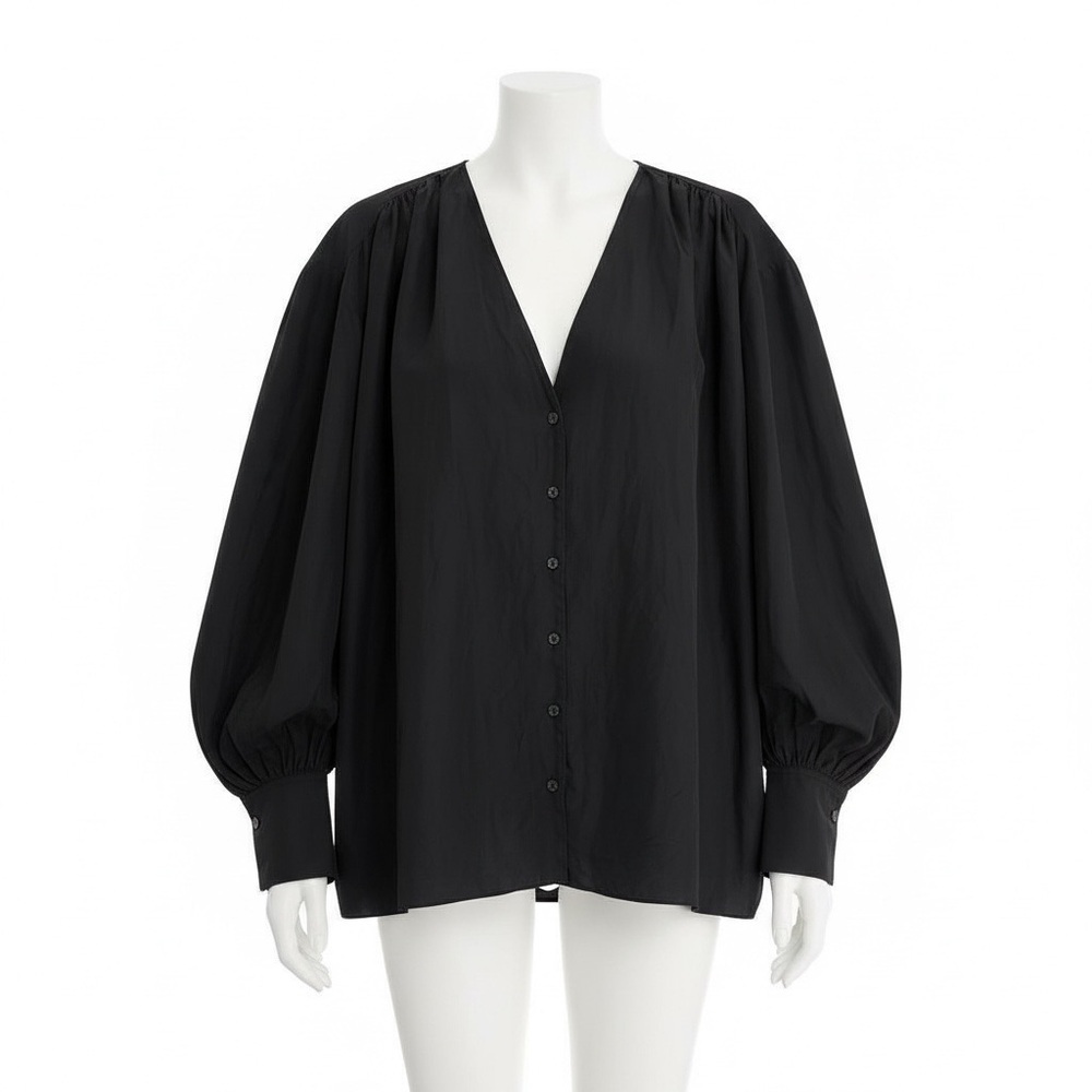 Joseph Bary Habotai Black Silk Button Up Blouse Size 38 Quiet Luxury Old Money - Picture 2 of 8